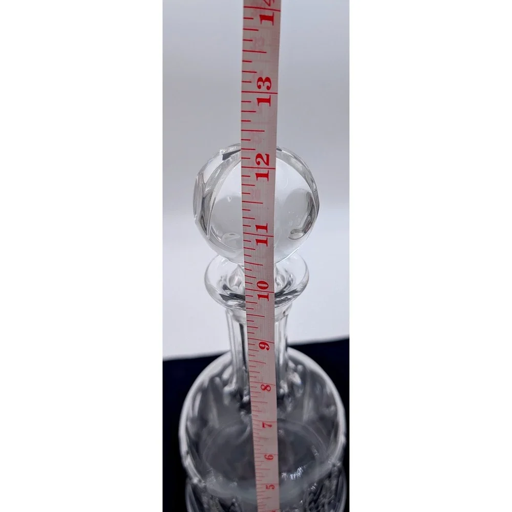 Vintage Cut Glass Decanter with Faceted Orb Stopper Clear Crystal Style 12.5